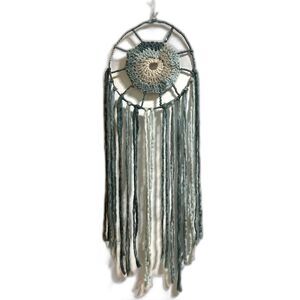 Wall Art Dreamcatcher Tapestry Boho Thick Natural WOOL Blue and Gray 11 x 32 in